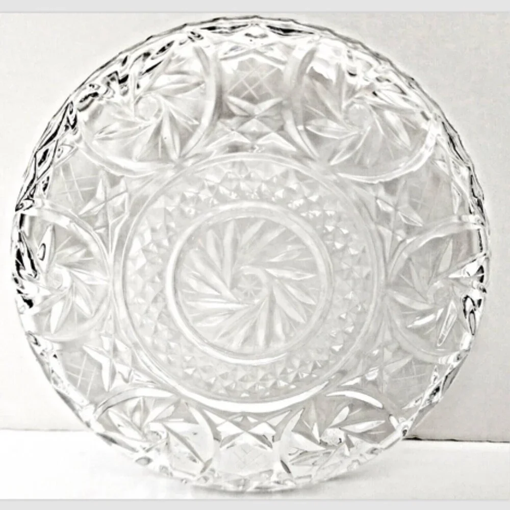 Antique Bohemian Czech Pinwheel Design Cut Crystal Decorative Luncheon 6" Plate - Picture 11 of 15